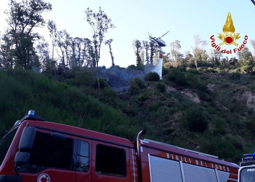 FOTO. Ancora fiamme nei boschi del Varesotto: incendio a Cittiglio, in volo anche l'elicottero